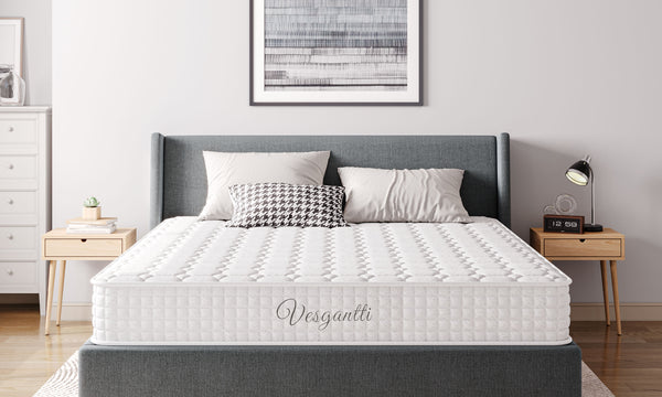 Vesgantti 10 Inch Hybrid Mattress with Breathable Memory Foam and Individually Pocket Spring - Medium Firm, White