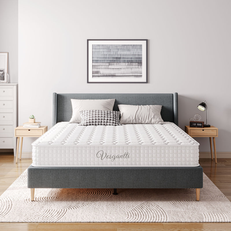 Vesgantti 10 Inch Hybrid Mattress with Breathable Memory Foam and Individually Pocket Spring - Medium Firm, White