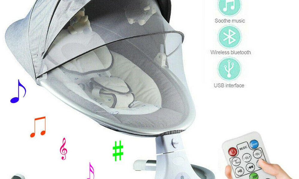 Electric Infant Baby Bouncer Swing Chair Musical Rocking Bouncy Cradle Seat Grey