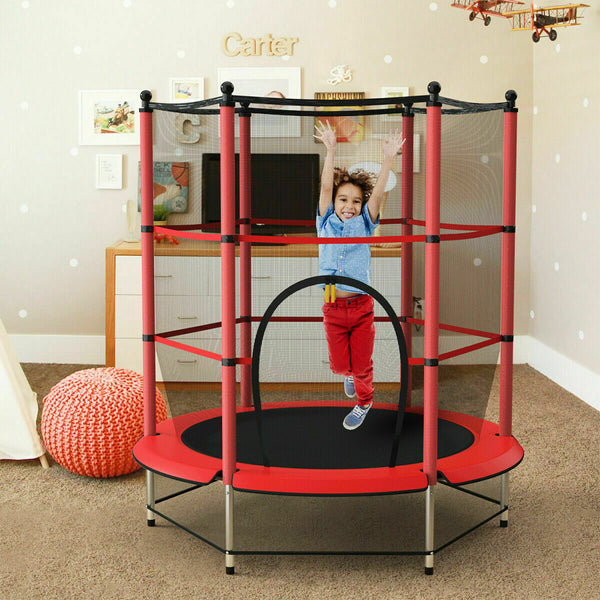 Kids Trampoline with Enclosure Net, 55inch Fitness Trampolines with Safety Net,Outdoor Indoor Activity Jump Kid Jumper Sport Trampoline for Boys Grils Age 1-6 Yard